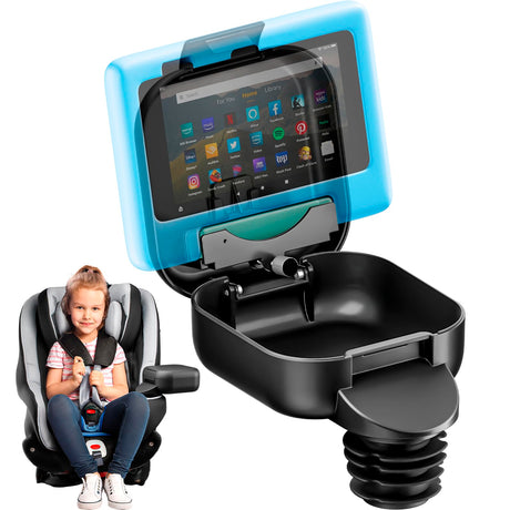 Integral Kids Console for Car Seat - Upgraded Car Organizer for Kids Adjustable Tablet Mount - Car Seat Cup Holder Console with Storage Container - Roadtrip Essentials for Kids - Standard Base