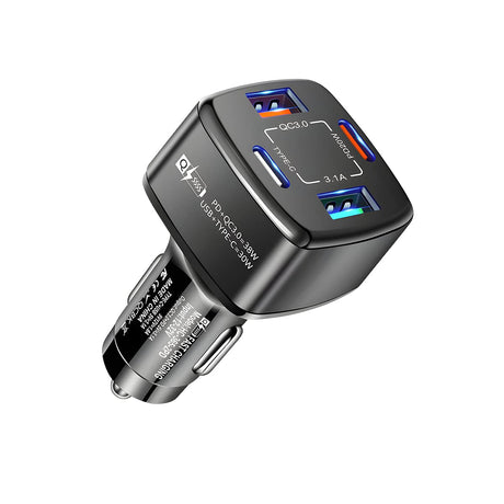 Car Charger Adapter 4 Ports 2 USB Fast Car Phone Charger 38W PD Type-C QC3.0 Multi-Port Smart Quick Charger with LED Light Compatible with iPhone 13 12 11 Pro Max Galaxy and More (Black-4/1PCS)