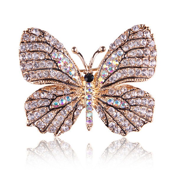 Colorful Rhinestone Alloy Butterfly Brooch Accessory