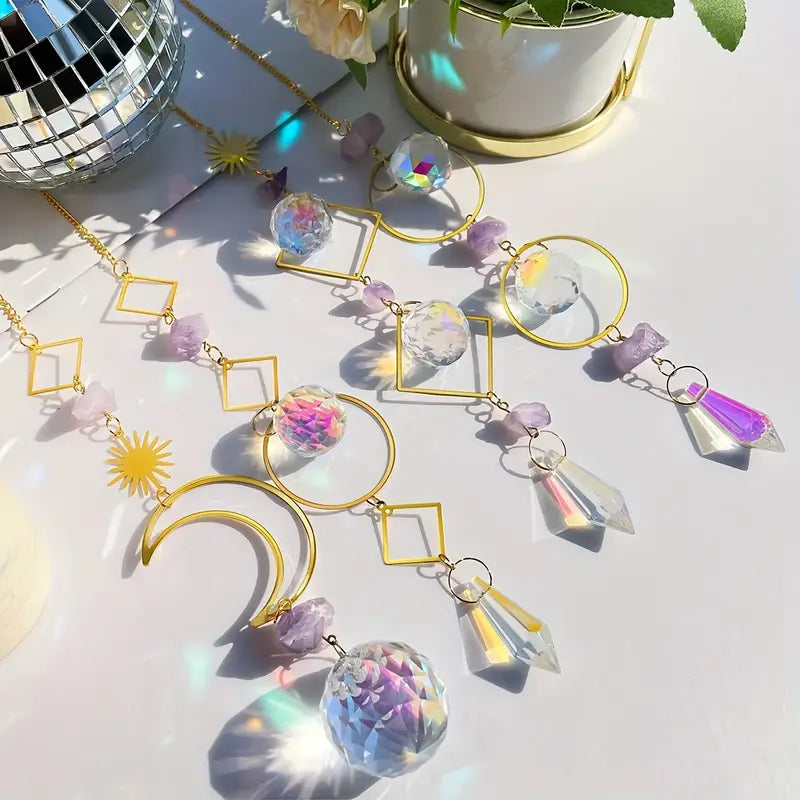 Crystal Moon Sun Prism Suncatcher for Home Decor