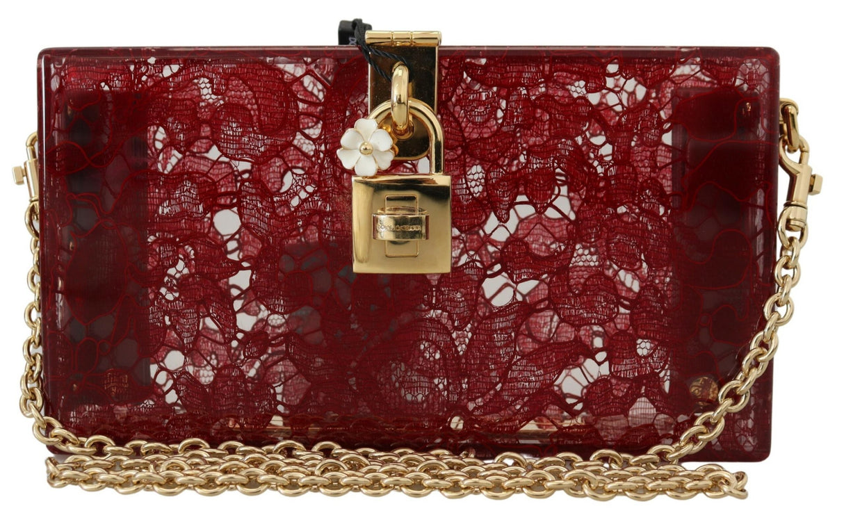 Dolce & Gabbana Dark Red Plexiglass Lace Shoulder Sling Clutch Bag