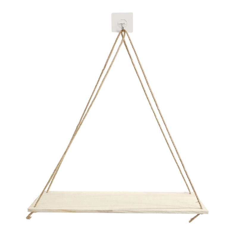 Wall-Mounted Wooden Shelf with Decorative Rope Planter