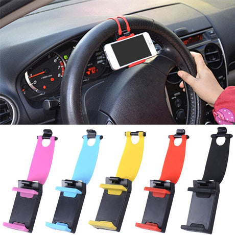 2PCS Adjust Car Steering Wheel Mobile Phone Holder Universal Cellphone Stand Mount Car Steering Wheel Bike Clip Mount Holder Mobile Phone GPS Stand