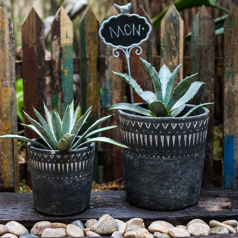 African Element Vintage Black Ceramic Planter Vase
