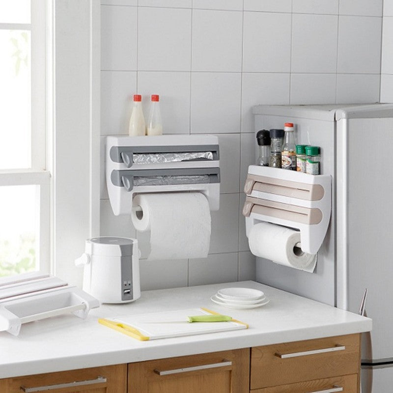 4-in-1 Kitchen Plastic Wrap Organizer and Shelf