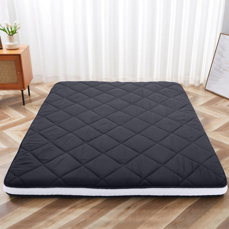Queen Size Futon Mattress - Extra Thick Foldable Japanese Floor Mattress - Memory Foam Sleeping Pad for Adults - Tatami Mat Suitable for Camping & Guest -Diamond Black