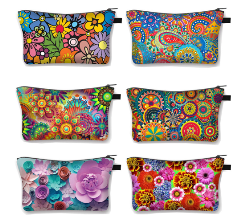 Geometric Print Polyester Cosmetic Bag for Travel