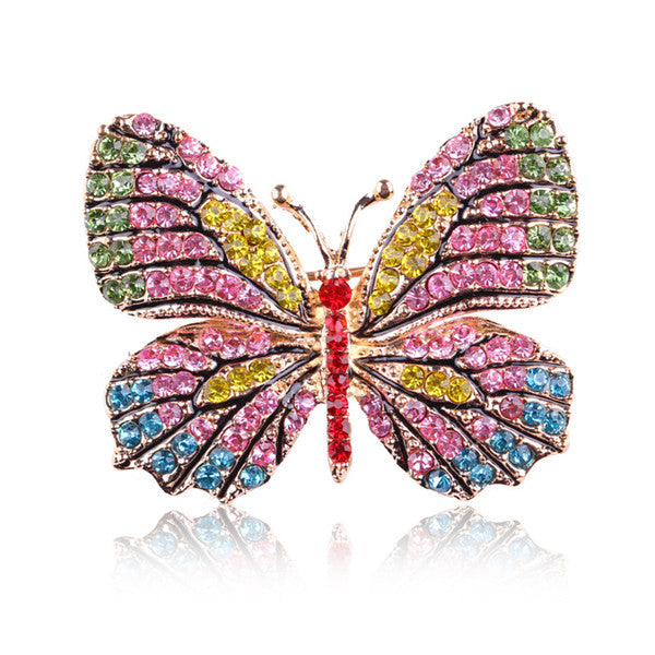 Colorful Rhinestone Alloy Butterfly Brooch Accessory