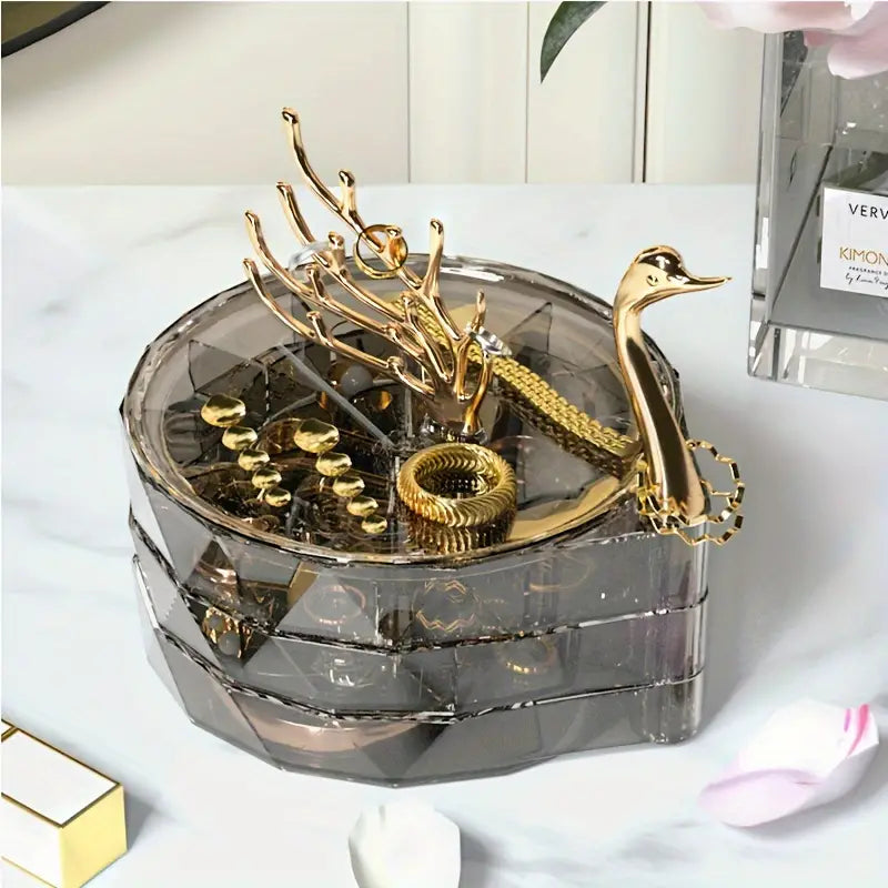 Swan-Shaped 3-Tier Jewelry Storage Organizer Box