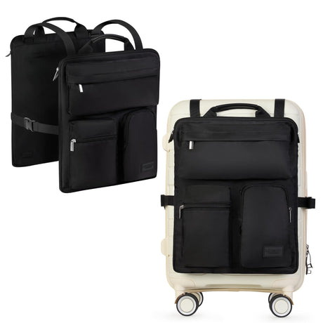Over Luggage Organizer for Carry On Bag or Suitcase with Storage Pockets 16” Laptop Sleeve with Handle Travel Accessories Bag Slide On Luggage Harness with Adjustable Straps (Black)