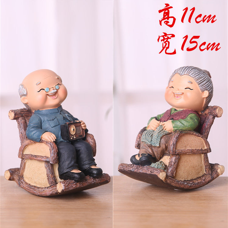 Creative Elderly Couple Figurine for Home Decor Gift