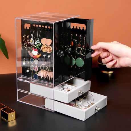 Acrylic Cosmetic Organizer with Drawer for Earrings Display