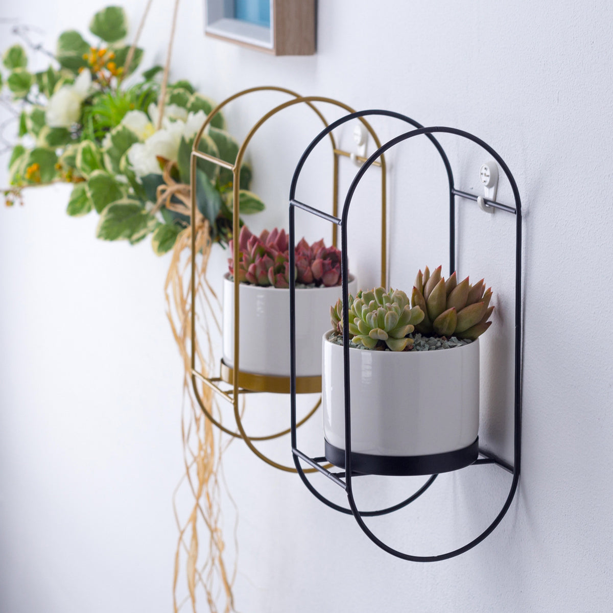 Ceramic Succulent Planter Set with Iron Stand