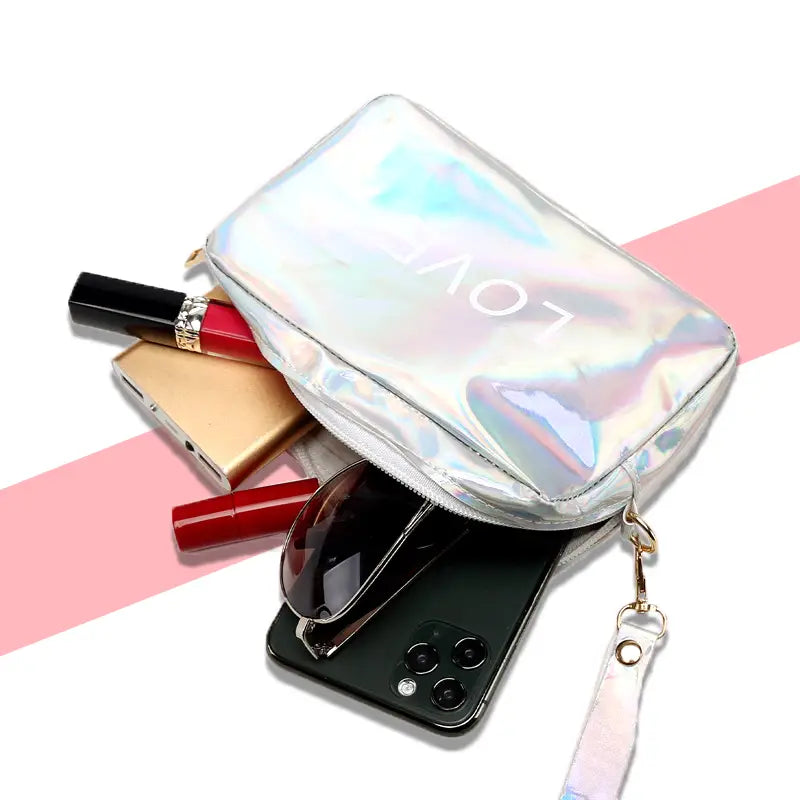 Waterproof Pink Laser Cosmetic Clutch Bag for Women