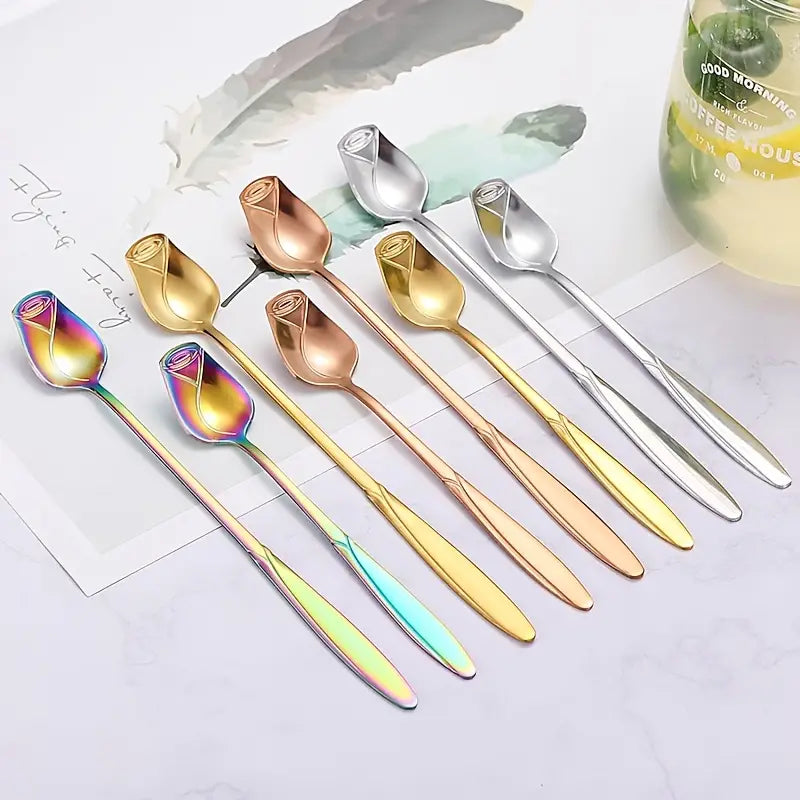 Creative Rose Stainless Steel Long Handle Coffee Spoon