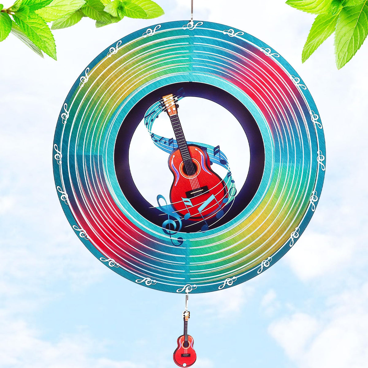 Guitar Wind Spinners Garden Yard Decor Gift for Women Men 12 Inch Outdoor Metal 3D Wind Spinner Stainless Steel Hanging Wind Catchers Kinetic Sculpture for Outside Decoration