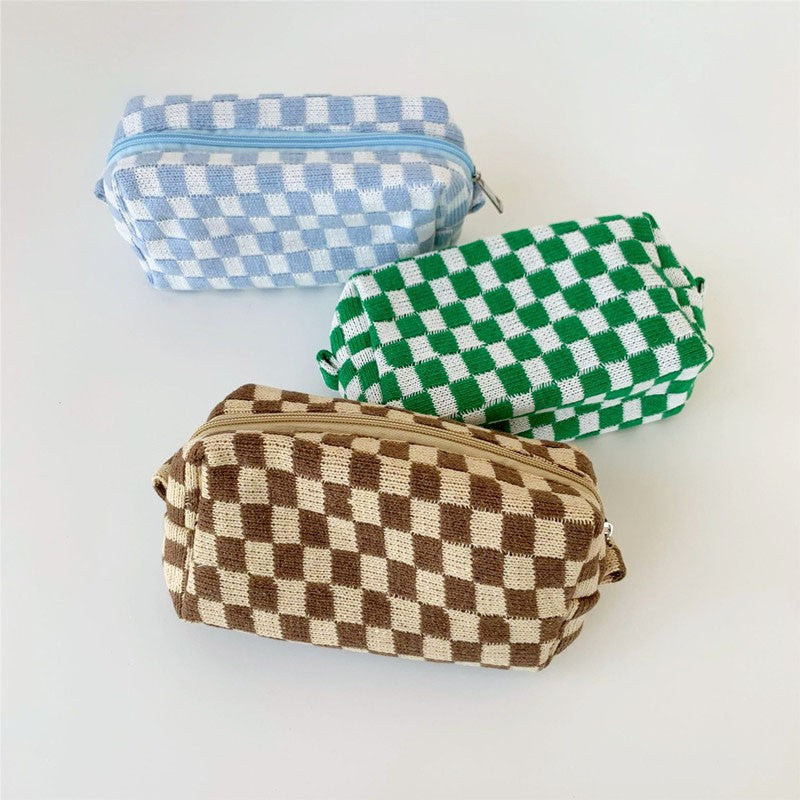 Lattice Cosmetic Bag - Knitted Fabric Makeup Organizer