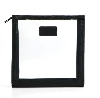 Cow Leather Trimmed Transparent PVC Travel Organizer Bag