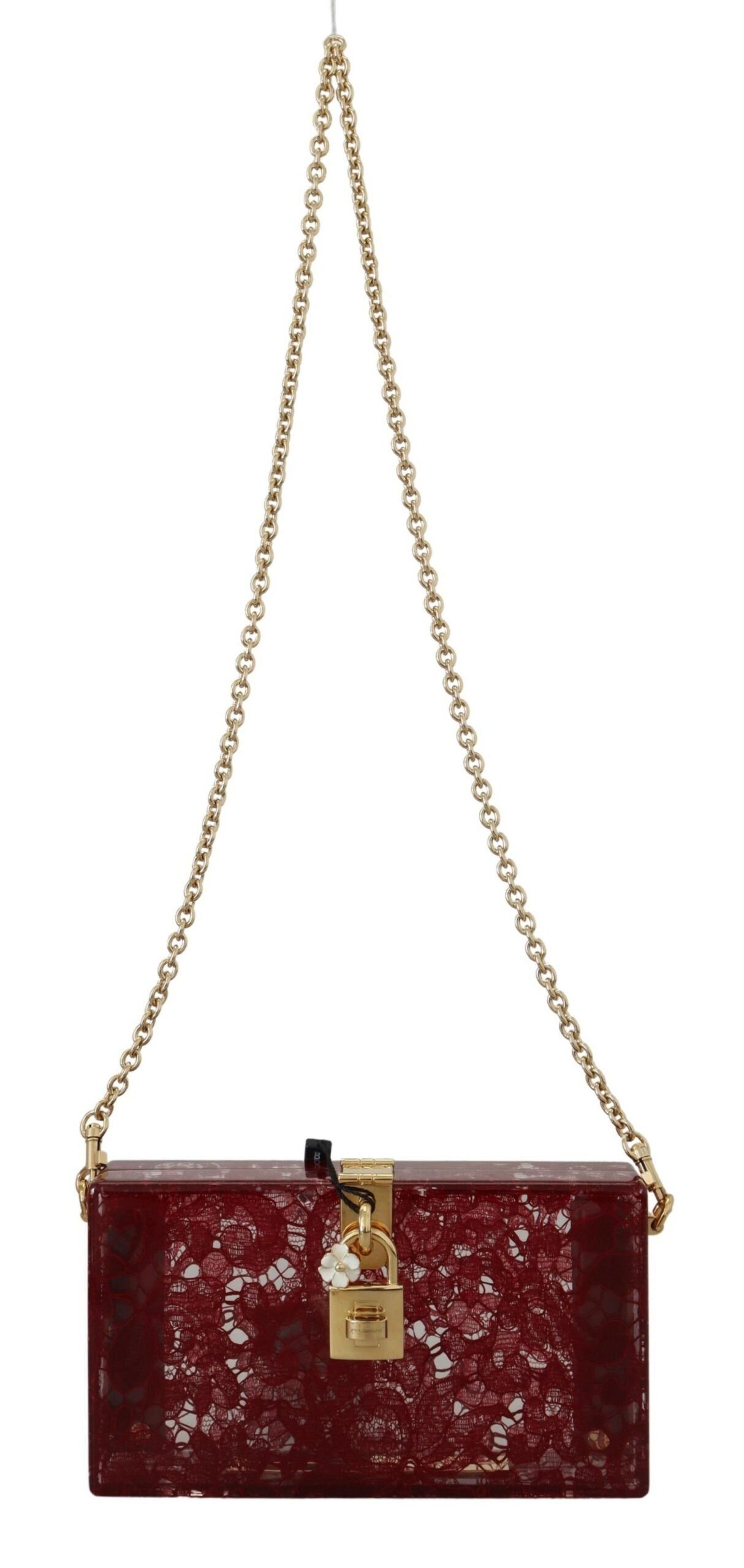 Dolce & Gabbana Dark Red Plexiglass Lace Shoulder Sling Clutch Bag