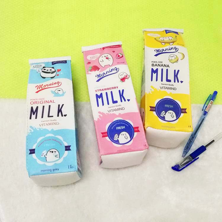 Cartoon Milk Box Pencil Case - Simple Stationery Pouch
