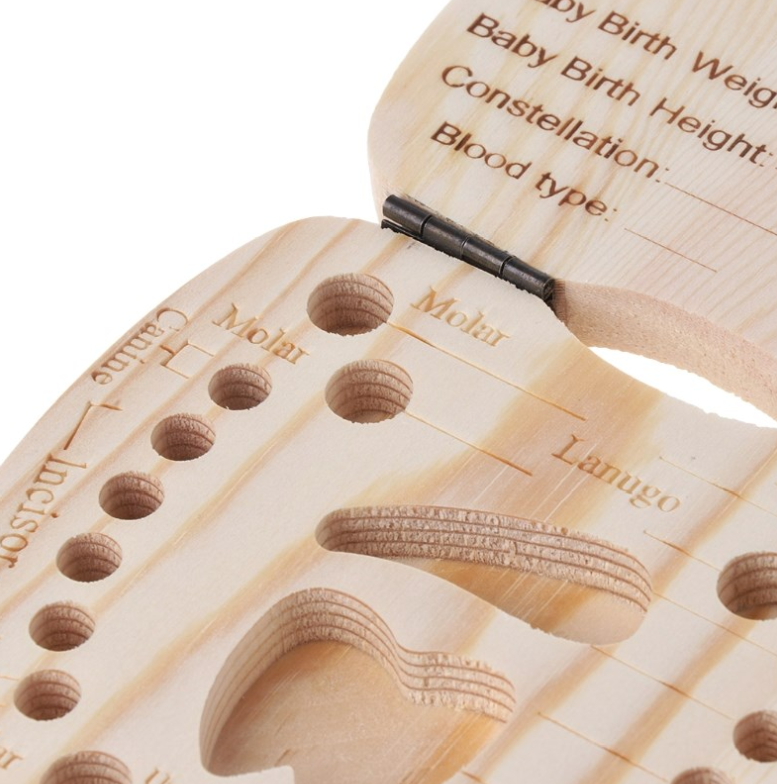 Wooden Baby Tooth Storage Box for Milk Teeth