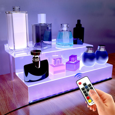 YMVV 12 Inch Acrylic Shelf for Perfume Organizer with LED Light Large 2 Tier Cologne Organizer Tiered Riser Display StandAcrylic Display for Decoration and Organizer