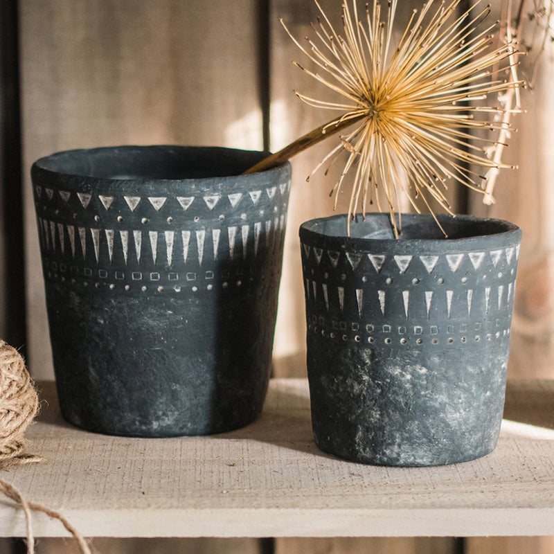 African Element Vintage Black Ceramic Planter Vase