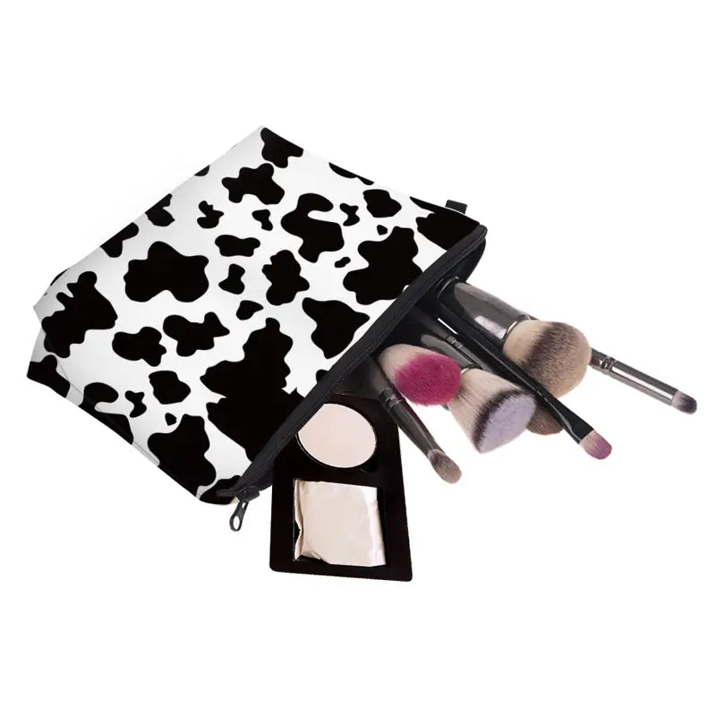 Cow Pattern Cosmetic Bag - Roomy Travel Makeup Organizer
