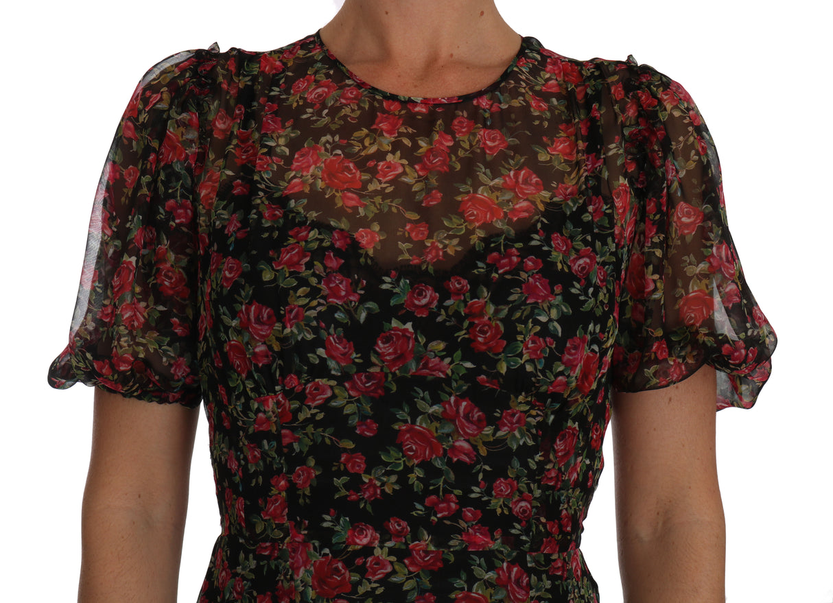 Dolce & Gabbana Black Floral Roses A-Line Shift Gown
