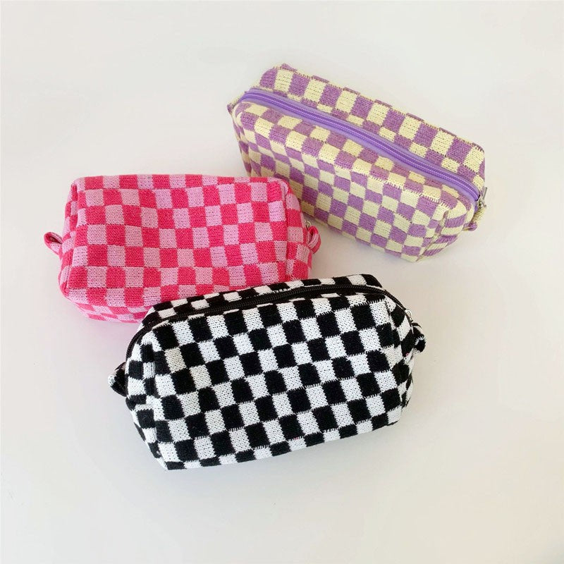 Lattice Cosmetic Bag - Knitted Fabric Makeup Organizer