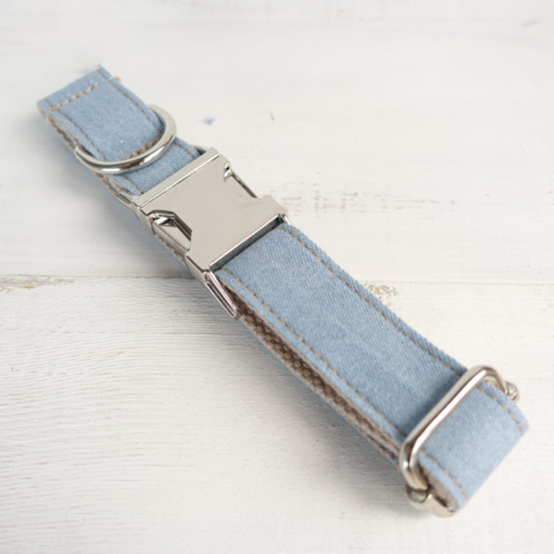 Custom Dog Leash Collar, Blue Denim Pet Accessory