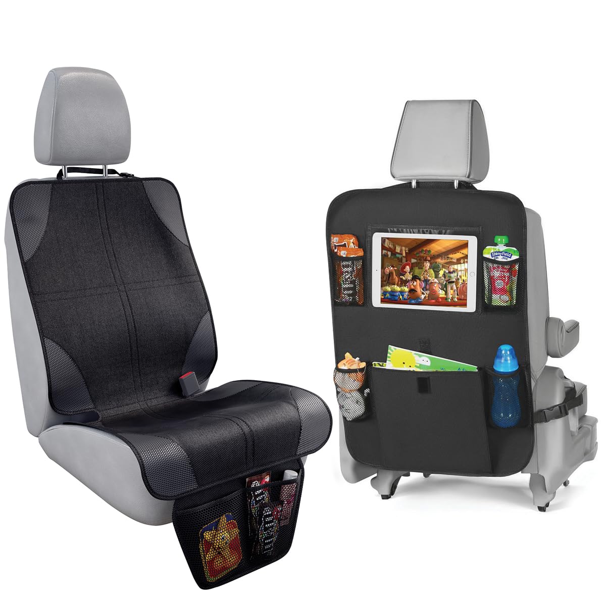 lebogner Car Seat Protector + Backseat Organizer With iPad and Tablet Holder 5 Pocket Storage Car Seat Back Cover & Kick Mat Protector