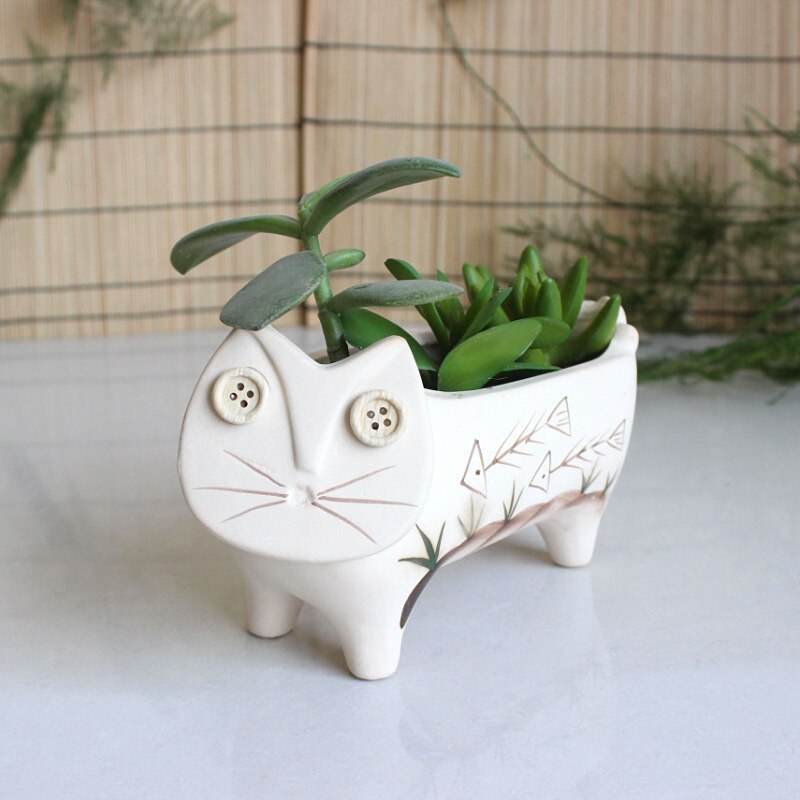 Ceramic Succulent Planter with Cat Design