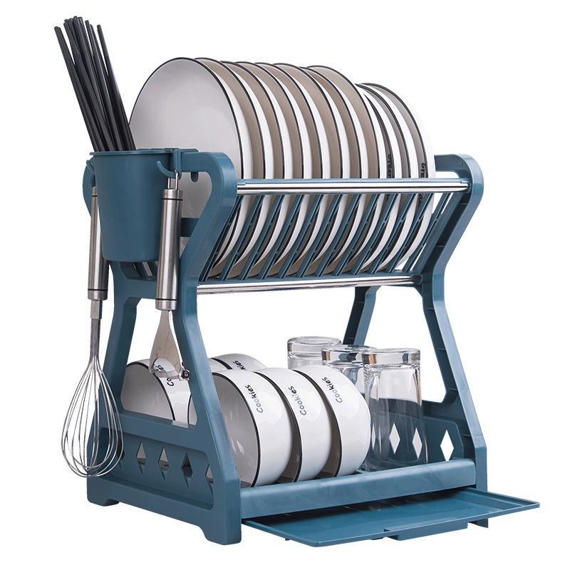 Two-Tier Kitchen Storage Rack for Bowls and Utensils