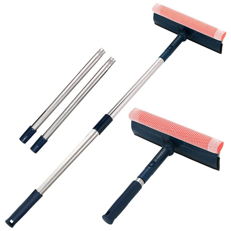 Multi-Use Window Squeegee with 56" Long Handle2 in 1 Window Cleaning Tools with Dual Side Blade Rubber & Scrubber Sponge Shower Squeegee for Glass Doors car Windshield Glass Mirror