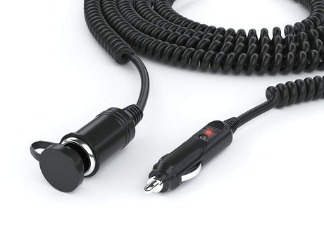 Cigarette Lighter Extension Cord 12V/24V Car Charger Socket Power Plug Cable 18AWG - UL Listed Extra Long (12 Ft Uncoiled / 2.5 Ft Coiled)