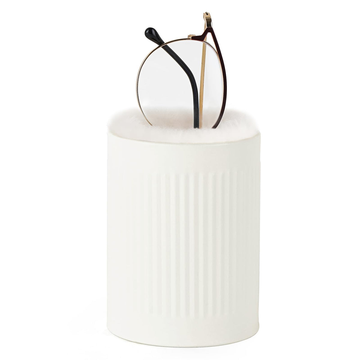Mkono Plush Lined Eyeglasses Holder Metal Protective Glasses Holder Stand Anti-scratch Glasses Storage Organizer Case for Table Desk Nightstand Car Office