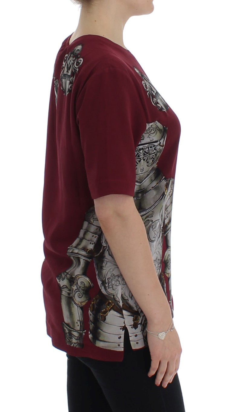 Dolce & Gabbana Red Knight Print Silk Blouse T-shirt