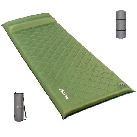 FRITTON Ultra Thick Self Inflating Sleeping Pad with Memory Foam Fast Inflating Insulated Camping Mattress with Pump Sack Portable Camping Mat with Pillow 4 Season Sleeping Pad for Camping Tent