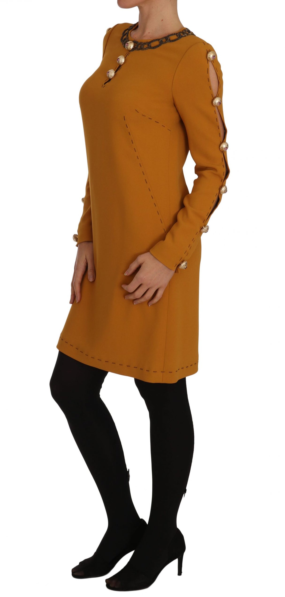 Dolce & Gabbana Brown Mini Crystal Embellished Dress