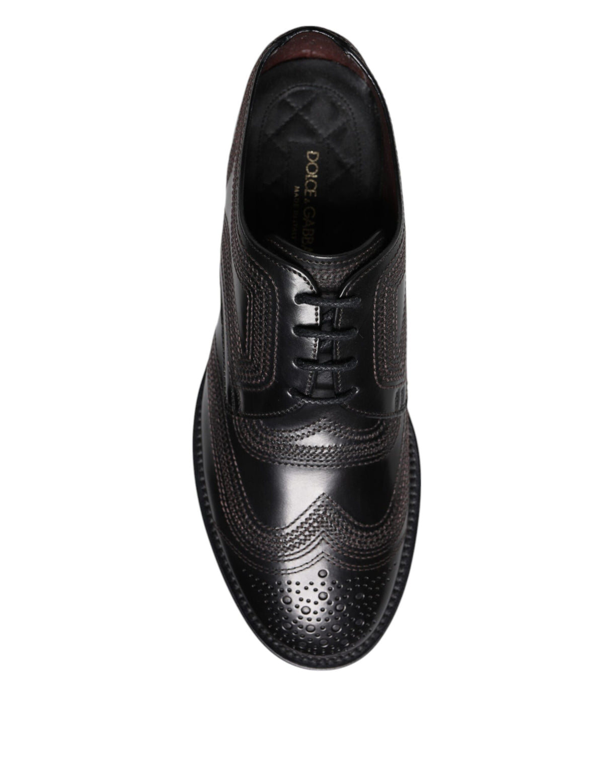 Dolce & Gabbana Black Embroidered Classic Leather Derby Dress Shoes