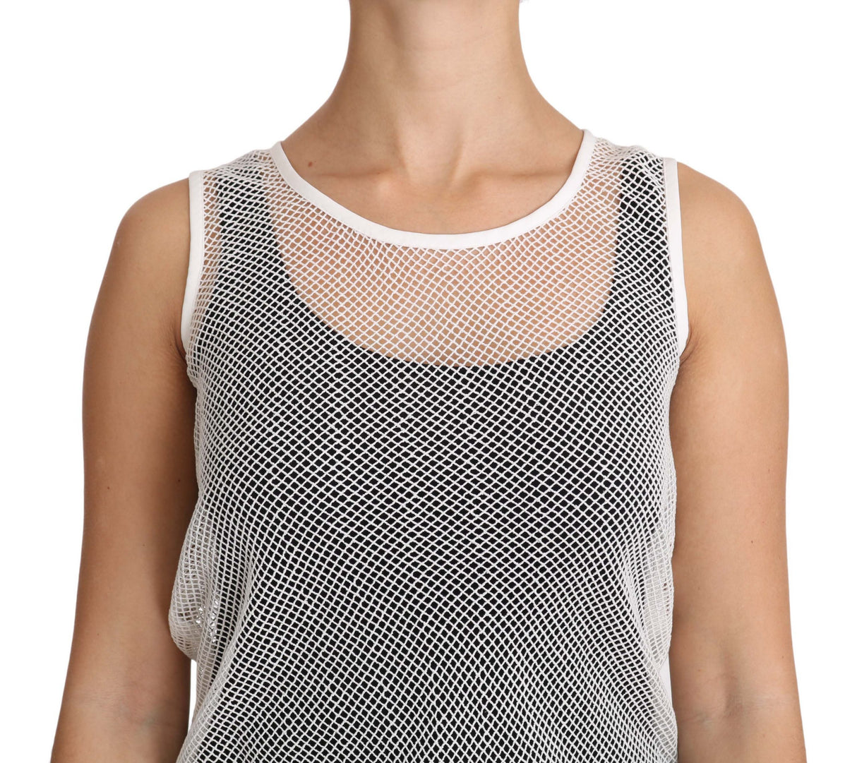 Dolce & Gabbana White Net Transparent Sleeveless Tank Top