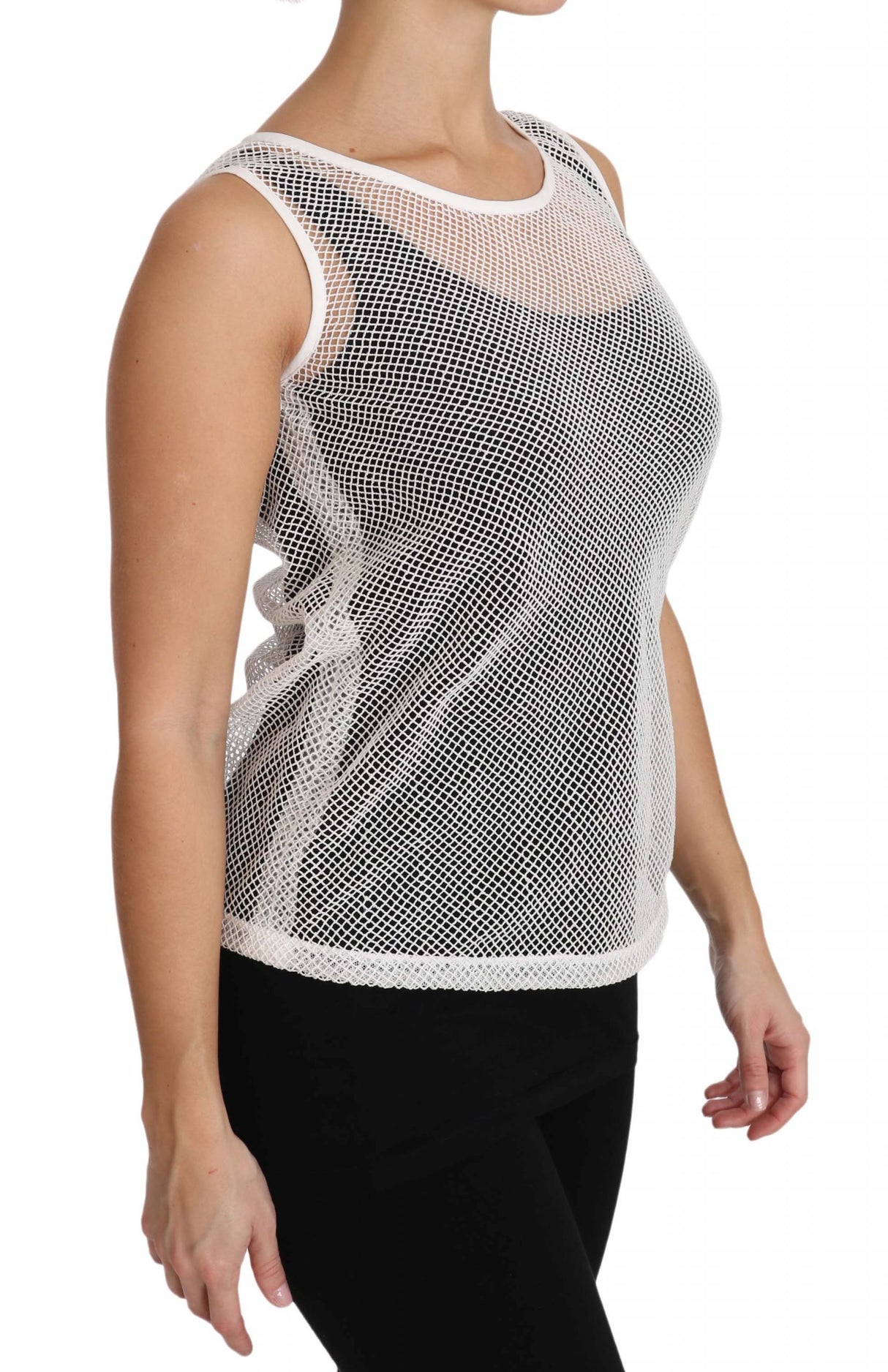 Dolce & Gabbana White Net Transparent Sleeveless Tank Top