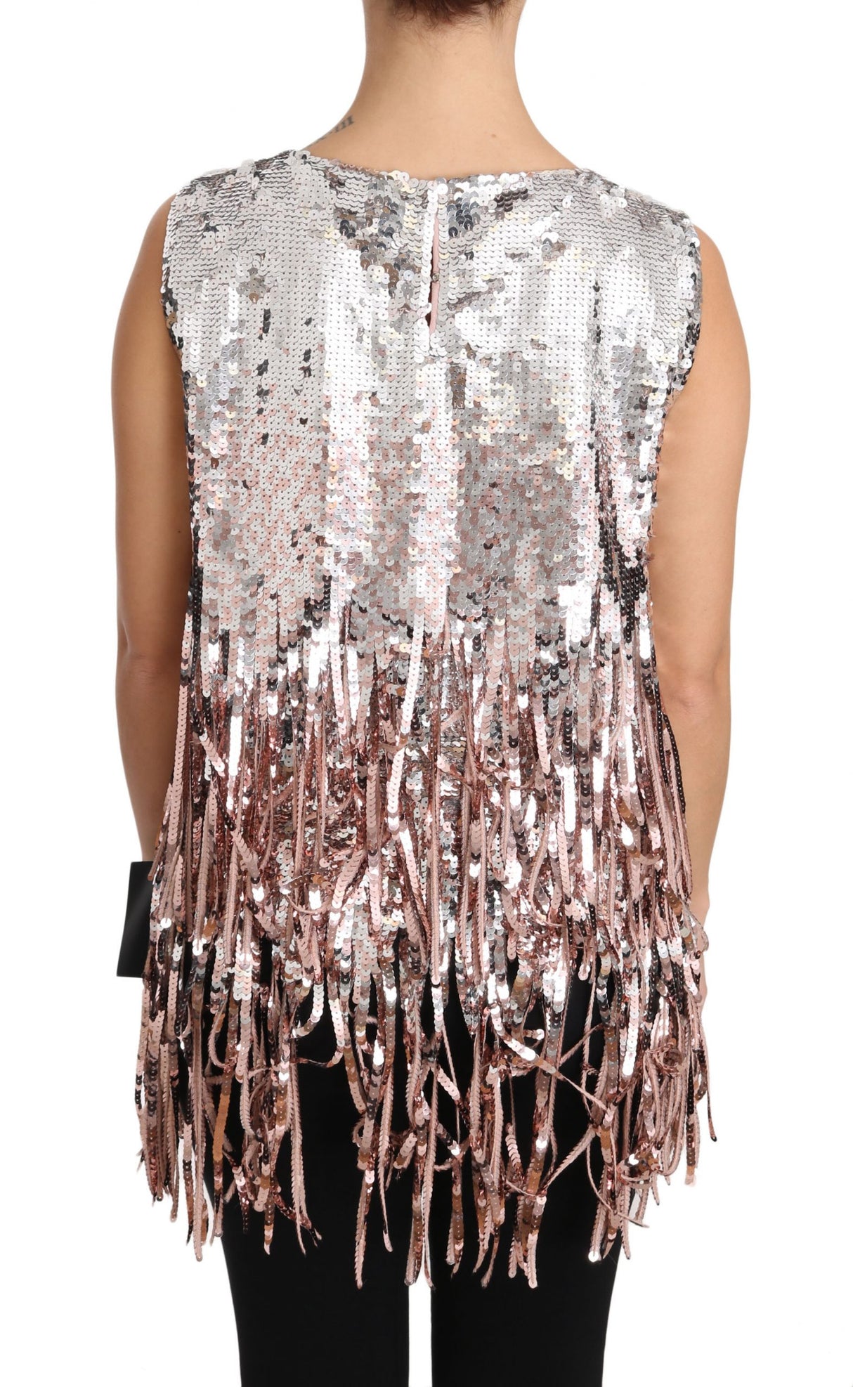 Dolce & Gabbana Golden Pink Sequined Fringe Tank Top
