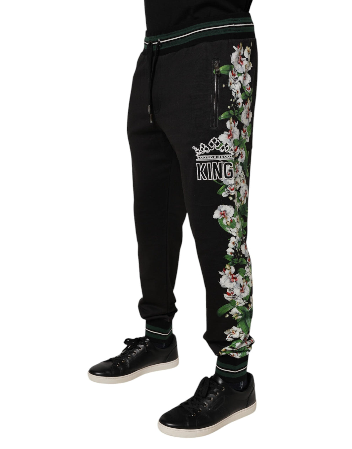Dolce & Gabbana Black Floral King Men Jogger Sweatpants Pants