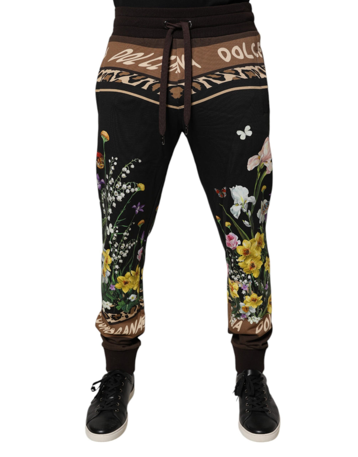 Dolce & Gabbana Black Floral Cotton Jogger Sweatpants Pants
