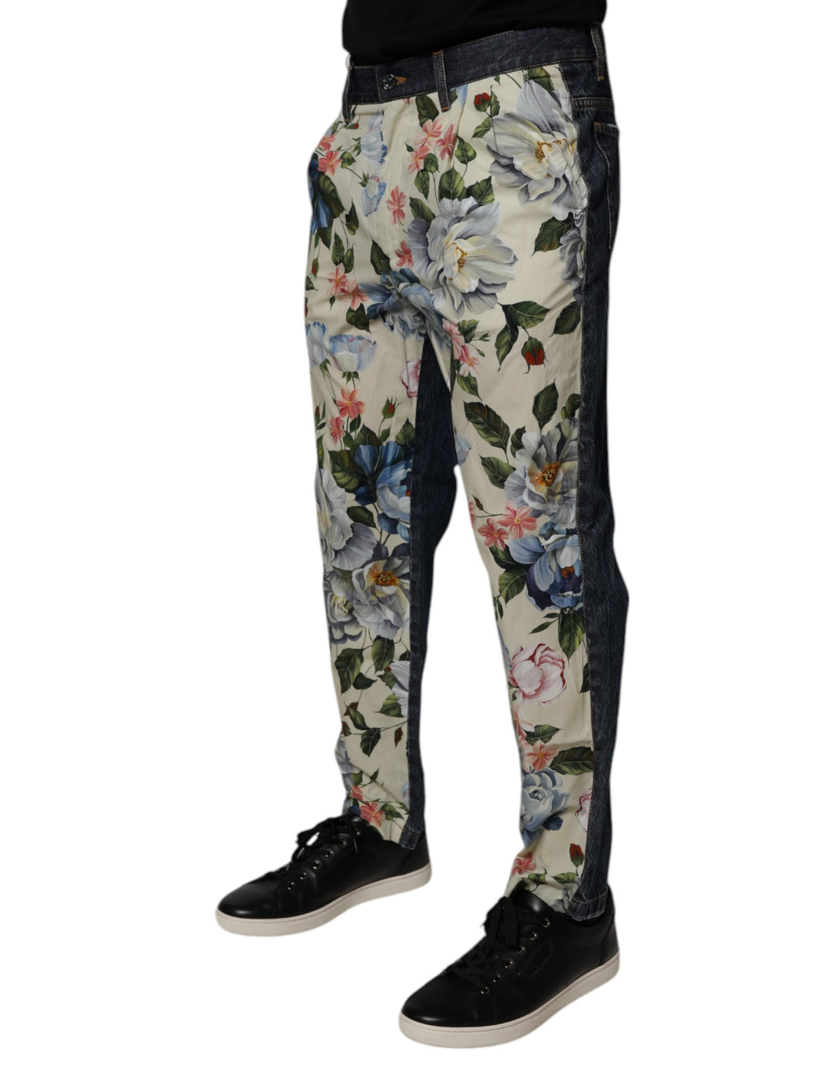 Dolce & Gabbana Beige Blue Floral Cotton Men Denim Jeans