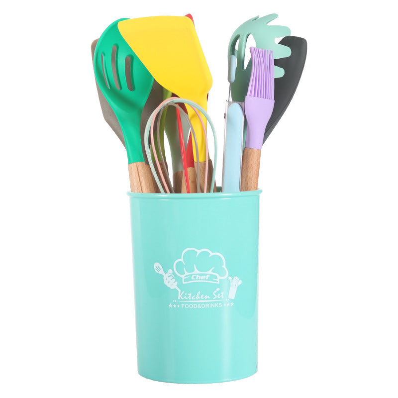 Colorful Silicone Kitchenware Set with Storage Bucket