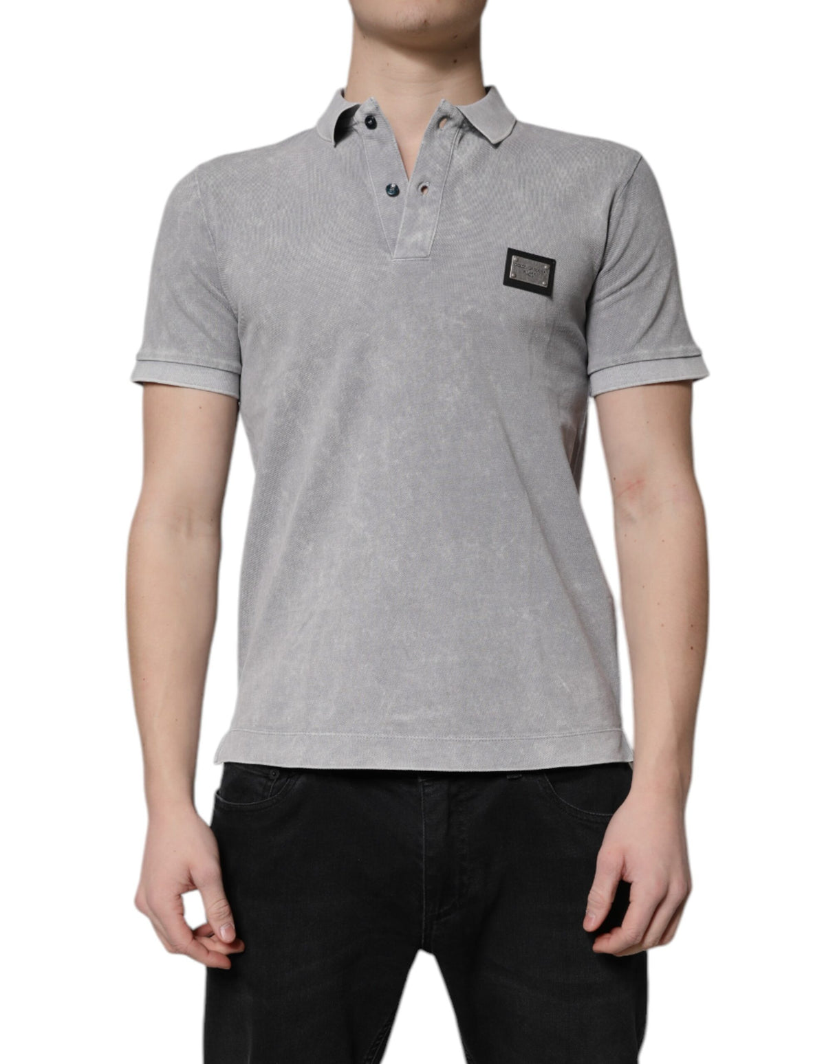 Dolce & Gabbana Gray Logo Plaque Cotton Men Polo Shirt T-shirt