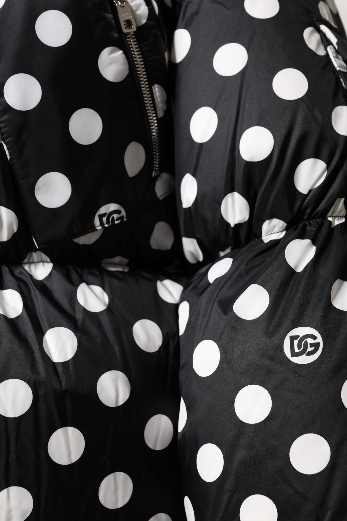 Dolce & Gabbana Black White Polka Dot Full Zip Puffer Jacket